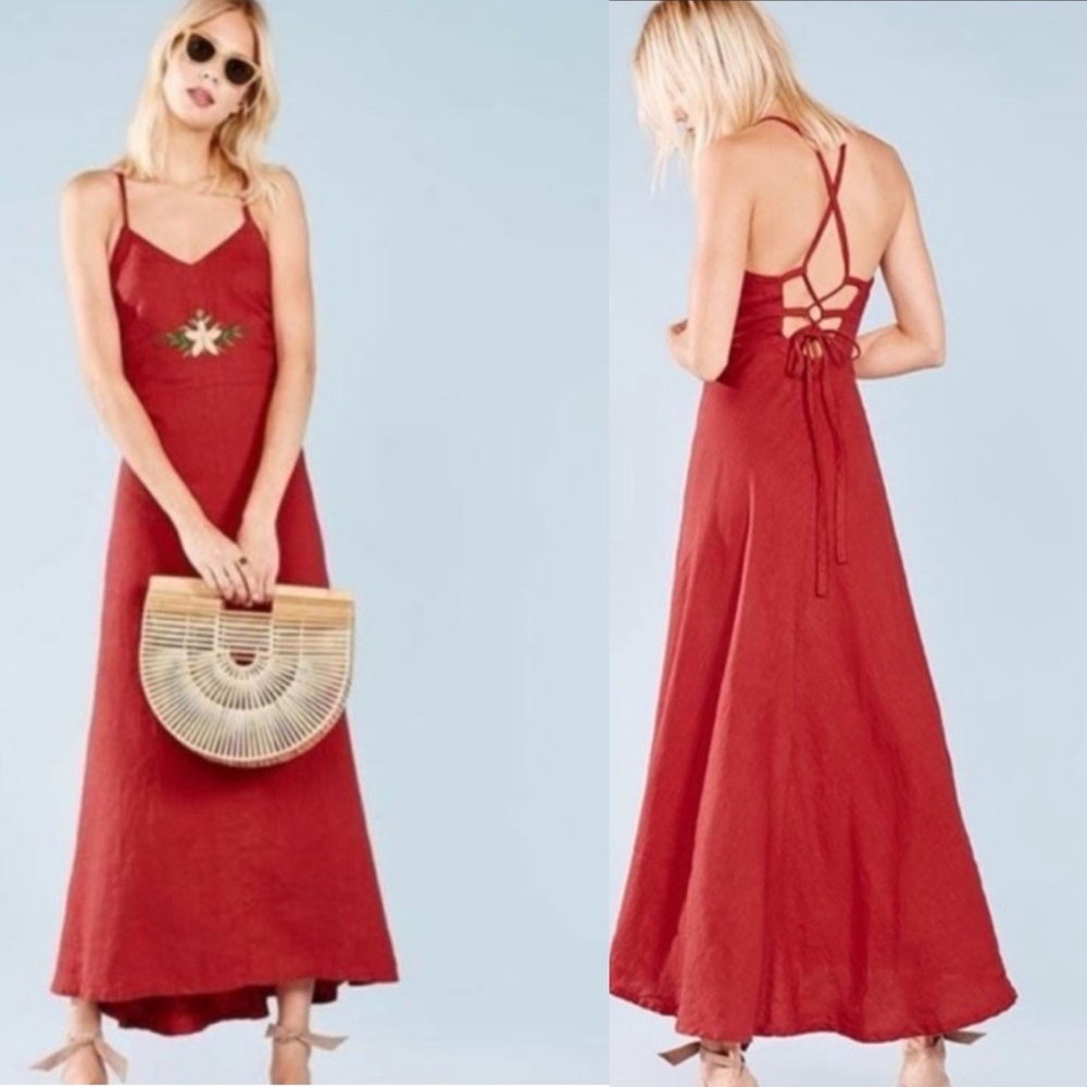 Reformation Shelly red linen maxi dress sundress size 10